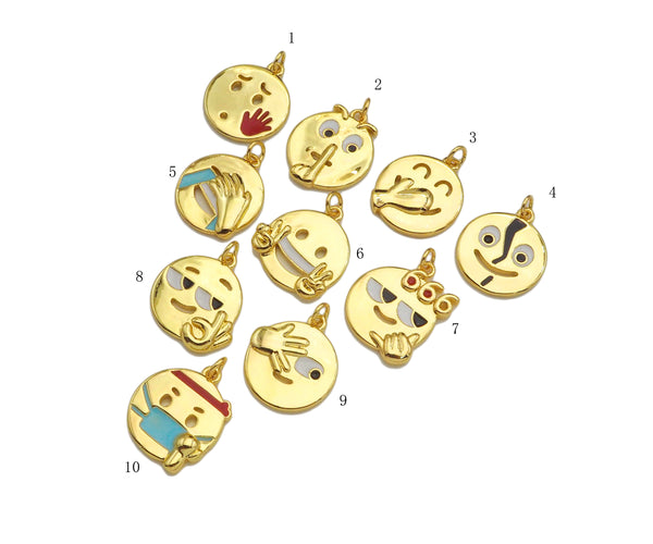 18K Gold Popular EMOJI Charm, Fun Emoji charm, Emoji pendant, Fun Jewelry, Enamel emoji charm, Necklace Bracelet Charm,18x21mm,Sku#LK304 Bestbeads&Beyond