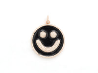 38mm Black Enamel Oil Drop Smiley Face Round Pendant, Gold/Rose gold/Black/Silver, Cubic Zirconia Pave Pendant, Happy face charm, SKU#F612