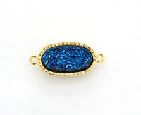 Mystic Druzy Drusy Oval Connector Beads, Bezel Druzy Charm, Gold/Silver finish,Gold/Black/White Opal/ Cobalt Blue,9x20mm,SKU#V26