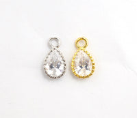 Teardrop Shape Pendant with Big Clear CZ, Cubic Zirconia Pendant Charm,Gold/Silver, Bridal Jewelry Findings, 6x11mm/12x17mm, sku#B87