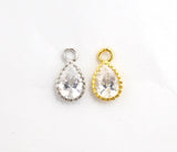 Teardrop Shape Pendant with Big Clear CZ, Cubic Zirconia Pendant Charm,Gold/Silver, Bridal Jewelry Findings, 6x11mm/12x17mm, sku#B87