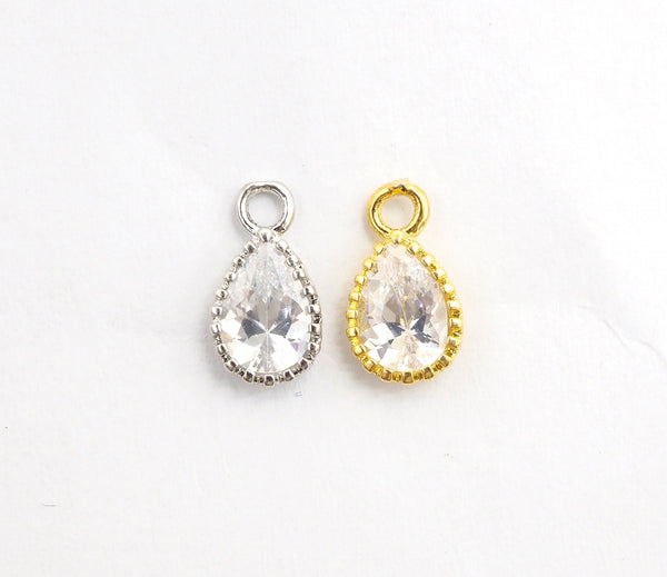 Teardrop Shape Pendant with Big Clear CZ, Cubic Zirconia Pendant Charm,Gold/Silver, Bridal Jewelry Findings, 6x11mm/12x17mm, sku#B87