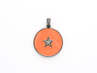 NEW Colorful Enamel Star on Disc Pendant,Cubic Zirconia Pave Pendant, Red/Blue/Pink/Orange/Yellow/White/Green Star Charms, 30*35mm, SKU#F613