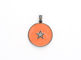 NEW Colorful Enamel Star on Disc Pendant,Cubic Zirconia Pave Pendant, Red/Blue/Pink/Orange/Yellow/White/Green Star Charms, 30*35mm, SKU#F613