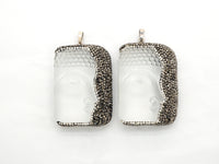 Rare Large Size Clear Crystal Stone Buddha Head Pendant, Pave Crystal Rhinestone Encrusted Buddha, Jewelry Supplies, 38x53x13mm,sku#V23