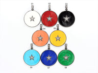 NEW Colorful Enamel Star on Disc Pendant,Cubic Zirconia Pave Pendant, Red/Blue/Pink/Orange/Yellow/White/Green Star Charms, 30*35mm, SKU#F613