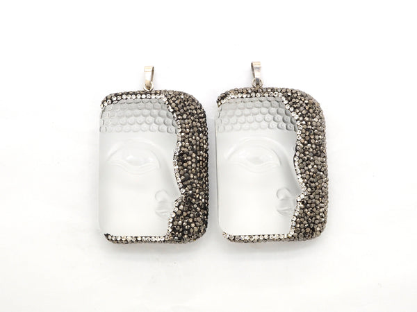 Rare Large Size Clear Crystal Stone Buddha Head Pendant, Pave Crystal Rhinestone Encrusted Buddha, Jewelry Supplies, 38x53x13mm,sku#V23