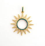 CZ Micro Pave Gold Plated Sun Flower Pendant,Cubic Zirconia Green/Turquoise/Fuchsia/Cobalt/Rainbow Color Charm, 33x36mm,sku#F504
