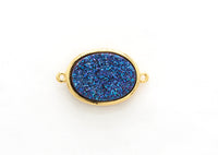 Mystic Drusy Oval Connector, Large Bezel Druzy Connector Charm, Gold/Silver Finish, Turquoise/Pink/Gold/Blue, 13x22mm,SKU#V28