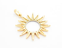 CZ Micro Pave Gold Plated Sun Flower Pendant,Cubic Zirconia Green/Turquoise/Fuchsia/Cobalt/Rainbow Color Charm, 33x36mm,sku#F504