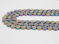 Natural Rainbow Color Druzy Style Hematite Beads,Round Flat Coin Gemstone Beads, 8mm/10mm/12mm, 16inch full strand,Rainbow Beads,SKU#S102