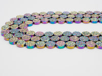 Natural Rainbow Color Druzy Style Hematite Beads,Round Flat Coin Gemstone Beads, 8mm/10mm/12mm, 16inch full strand,Rainbow Beads,SKU#S102