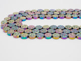 Natural Rainbow Color Druzy Style Hematite Beads,Round Flat Coin Gemstone Beads, 8mm/10mm/12mm, 16inch full strand,Rainbow Beads,SKU#S102