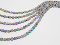 Natural Rainbow Color Druzy Style Hematite Beads,Round Flat Coin Gemstone Beads, 8mm/10mm/12mm, 16inch full strand,Rainbow Beads,SKU#S102