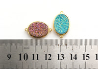 Mystic Drusy Oval Connector, Large Bezel Druzy Connector Charm, Gold/Silver Finish, Turquoise/Pink/Gold/Blue, 13x22mm,SKU#V28