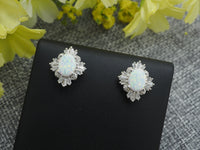 CZ with Opal Stud Earrings, Sku#O70