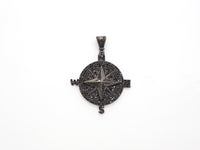 Black CZ Pave On Black Micro Pave Round Compass Pendant/Charm with Star ,Cubic Zirconia Pendant, 38x50mm, sku#F529/F411