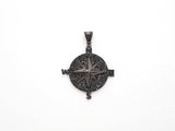 Black CZ Pave On Black Micro Pave Round Compass Pendant/Charm with Star ,Cubic Zirconia Pendant, 38x50mm, sku#F529/F411