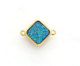 Mystic Drusy Diamond Shape Bezel Connector Beads, Bezel Druzy Charm, Gold/Silver finish,Pink/Black/Silver/White/Blue, 12x16mm,SKU#V30