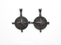 Black CZ Pave On Black Micro Pave Round Compass Pendant/Charm with Star ,Cubic Zirconia Pendant, 38x50mm, sku#F529/F411