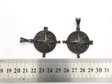 Black CZ Pave On Black Micro Pave Round Compass Pendant/Charm with Star ,Cubic Zirconia Pendant, 38x50mm, sku#F529/F411