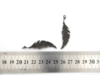 Black CZ Pave On Black Micro Pave Feather/Leaf Pendant/Charm,Cubic Zirconia Pendant,Fashion Jewelry Findings, 12x46mm, sku#F532