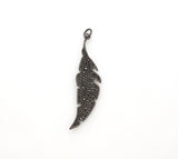 Black CZ Pave On Black Micro Pave Feather/Leaf Pendant/Charm,Cubic Zirconia Pendant,Fashion Jewelry Findings, 12x46mm, sku#F532