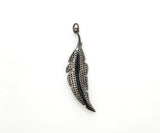 Black CZ Pave On Black Micro Pave Feather/Leaf Pendant/Charm,Cubic Zirconia Pendant,Fashion Jewelry Findings, 12x46mm, sku#F532