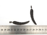 Black CZ Pave On Black Micro Pave LONG Feather/Leaf Pendant/Charm,Cubic Zirconia Pendant,Fashion Jewelry Findings, 11x61mm, sku#F534