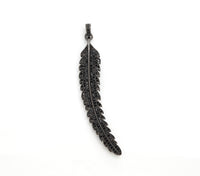 Black CZ Pave On Black Micro Pave LONG Feather/Leaf Pendant/Charm,Cubic Zirconia Pendant,Fashion Jewelry Findings, 11x61mm, sku#F534