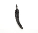 Black CZ Pave On Black Micro Pave LONG Feather/Leaf Pendant/Charm,Cubic Zirconia Pendant,Fashion Jewelry Findings, 11x61mm, sku#F534