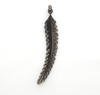 Black CZ Pave On Black Micro Pave LONG Feather/Leaf Pendant/Charm,Cubic Zirconia Pendant,Fashion Jewelry Findings, 11x61mm, sku#F534