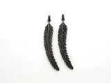 Black CZ Pave On Black Micro Pave LONG Feather/Leaf Pendant/Charm,Cubic Zirconia Pendant,Fashion Jewelry Findings, 11x61mm, sku#F534
