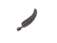 Black CZ Pave On Black Micro Pave LONG Feather/Leaf Pendant/Charm,Cubic Zirconia Pendant,Fashion Jewelry Findings, 11x61mm, sku#F534