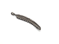 Black CZ Pave On Black Micro Pave LONG Feather/Leaf Pendant/Charm,Cubic Zirconia Pendant,Fashion Jewelry Findings, 11x61mm, sku#F534