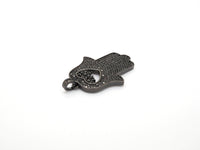 Black CZ Pave On Black Micro Pave Hamsa Hand with Heart Pendant/Charm,Cubic Zirconia Pendant,Fashion Jewelry Findings, 27x35mm, sku#F539