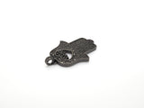 Black CZ Pave On Black Micro Pave Hamsa Hand with Heart Pendant/Charm,Cubic Zirconia Pendant,Fashion Jewelry Findings, 27x35mm, sku#F539