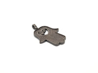 Black CZ Pave On Black Micro Pave Hamsa Hand with Heart Pendant/Charm,Cubic Zirconia Pendant,Fashion Jewelry Findings, 27x35mm, sku#F539