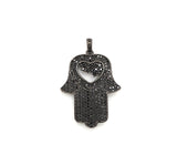 Black CZ Pave On Black Micro Pave Hamsa Hand with Heart Pendant/Charm,Cubic Zirconia Pendant,Fashion Jewelry Findings, 27x35mm, sku#F539