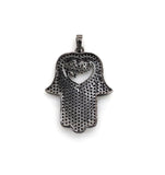 Black CZ Pave On Black Micro Pave Hamsa Hand with Heart Pendant/Charm,Cubic Zirconia Pendant,Fashion Jewelry Findings, 27x35mm, sku#F539