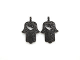 Black CZ Pave On Black Micro Pave Hamsa Hand with Heart Pendant/Charm,Cubic Zirconia Pendant,Fashion Jewelry Findings, 27x35mm, sku#F539