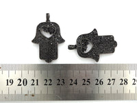 Black CZ Pave On Black Micro Pave Hamsa Hand with Heart Pendant/Charm,Cubic Zirconia Pendant,Fashion Jewelry Findings, 27x35mm, sku#F539
