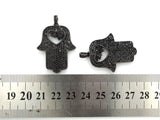 Black CZ Pave On Black Micro Pave Hamsa Hand with Heart Pendant/Charm,Cubic Zirconia Pendant,Fashion Jewelry Findings, 27x35mm, sku#F539