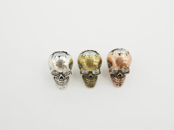 3D Antique Style Skull Bead, CZ Pave Skull Beads, Gold/Silver/Copper Skull Charm, Men's Bracelet Beads, 8.7x12x9.6mm, 1pc, sku#Y139