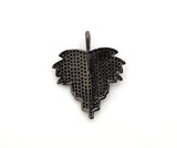 Black CZ Pave On Black Micro Pave Leaf Pendant/Charm,Cubic Z