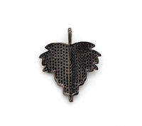 Black CZ Pave On Black Micro Pave Leaf Pendant/Charm,Cubic Z