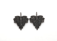 Black CZ Pave On Black Micro Pave Leaf Pendant/Charm,Cubic Z