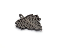 Black CZ Pave On Black Micro Pave Leaf Pendant/Charm,Cubic Z