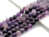 Natural Purple Fluorite, Round Smooth 6mm/8mm/10mm/12mm, 15.5" Full Strand, sku#U640