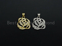 CZ Micro Pave Rose Flower Pendant/Charm,Cubic Zirconia Paved